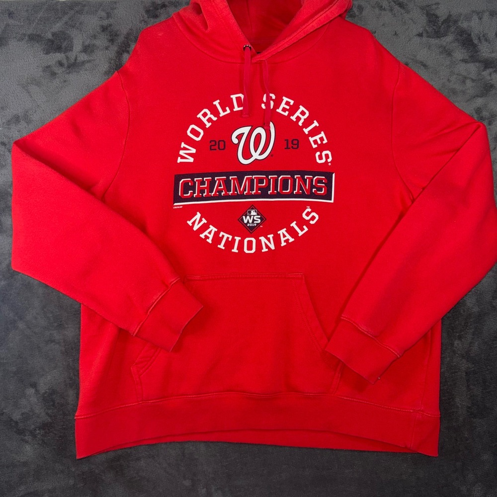Mens XL MLB Washington Nationals Pullover Hoodie Red 2019 World Series Champions
